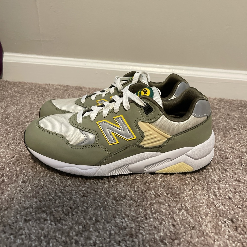 New Balance Olive and Cream Sneakers